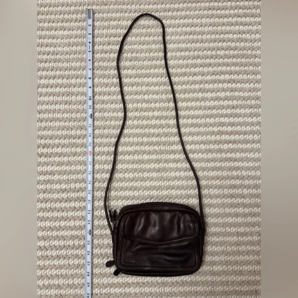 Rare Vintage FOSSIL Dark Coffee Brown Leather Compact Crossbody Organizer Retro